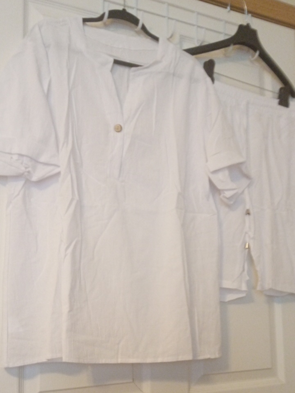 Classic Women White Short-Sleeve Henley Shirt And Short